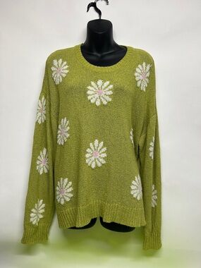 Show Me Your MuMu Olive Green Daisy Knit Crewneck Sweater xl seasons,